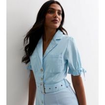 Gini London Pale Blue Linen-Look Utility Playsuit New Look