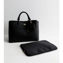 Black Leather-Look Laptop Tote Bag School Vegan New Look
