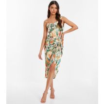 Women's Green Floral Ruched Midi Dress Quiz New Look