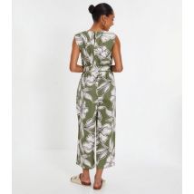 QUIZ Khaki Floral-Print Sleeveless Jumpsuit New Look