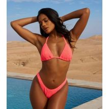 Moda Minx Coral Textured Triangle Bikini Top New Look