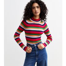 Women's Pink Striped High Neck Jumper Sunshine Soul New Look