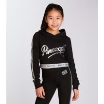 Girls' Black Glitter Tape Logo Crop Hoodie Pineapple New Look
