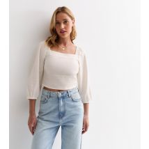Women's Off White Square Neck Linen Blend Top ONLY New Look