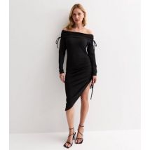 Cameo Rose Black Ruched Bardot Midi Dress New Look