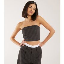 Women's Pinstripe Crop Bandeau Top Pink Vanilla New Look