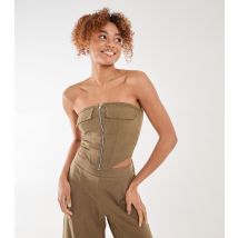 Women's Olive Linen-Look Corset Top Pink Vanilla New Look