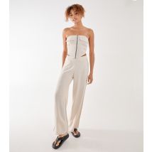 Women's Stone Linen-Look Trousers Pink Vanilla New Look