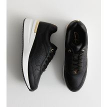 Women's Black Logo Sports Wedge Trainers Vegan New Look