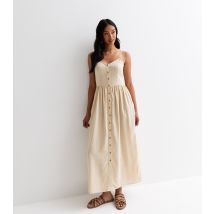 Women's Pale Grey Linen-Blend Dress Button Through Strappy Maxi Dress ONLY New Look