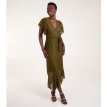 Women's Khaki Lace Wrap Midi Dress Blue Vanilla New Look