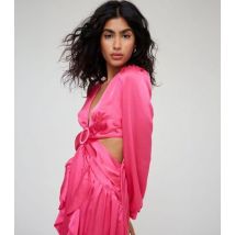 WKNDGIRL Pink Satin Plunge Cut Out Maxi Dress New Look