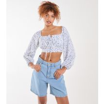 Women's Blue Crop Long Sleeve Top Pink Vanilla New Look