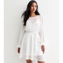 Women's White Foil Long-Sleeve Mini Dress Gini London New Look