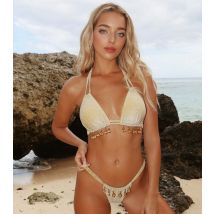 Women's Gold Glitter Triangle Bikini Top Moda Minx New Look