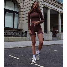 Women's Dark Brown Long Sleeve Crop Top WKNDGIRL New Look