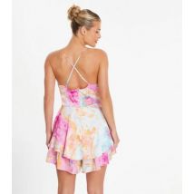 QUIZ Pink Marbled Satin Playsuit New Look