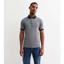 Men's Navy Woven Jacquard Cotton Polo Shirt Farah New Look