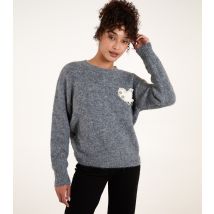 Women's Dark Grey Heart Knit Jumper Blue Vanilla New Look