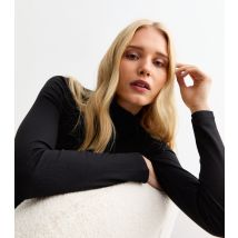 Women's Black Rib Roll Neck Top New Look