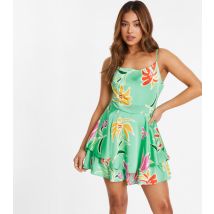 Women's Petite Mint Green Tropical Print Playsuit Quiz New Look