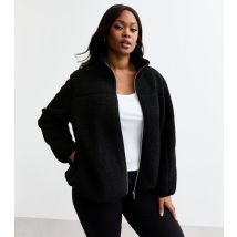 Women's Plus Size Black Borg Zip Through Jacket Curves New Look