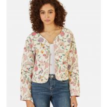 Women's White Cotton Floral Print Reversible Jacket Yumi New Look