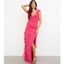 Women's Mid Pink Chiffon Ruffle Detail Maxi Dress WKNDGIRL New Look