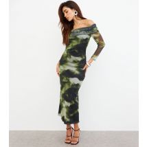 Women's Green Mesh Off-Shoulder Midi Dress WKNDGIRL New Look