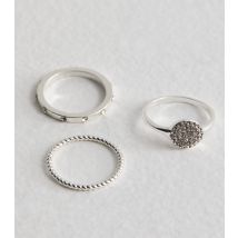 3 Pack Silver Tone Diamante Stacking Rings New Look