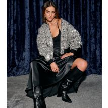 Women's Black Sequinned Bouclé Bomber Jacket Finding Friday New Look