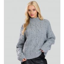 Women's Grey Faux Pearl Cable Knit Jumper Finding Friday New Look
