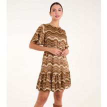 Women's Abstract Pattern Peplum Hem Mini Dress Blue Vanilla New Look