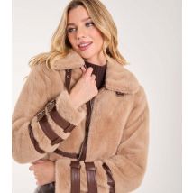 Women's Brown Faux Fur Coat Pink Vanilla New Look