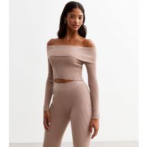 Women's Mink Ribbed Off Shoulder Top Cameo Rose New Look
