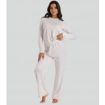 Women's Cream Rib Marl Lettuce Trim Pyjama Set Loungeable New Look