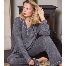 Women's Dark Grey Marl Long Sleeve Buttoned Pyjama Set Loungeable New Look