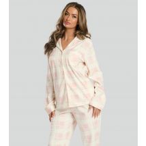 Women's Pink Micro Fleece Check Button Front Pyjama Set Loungeable New Look