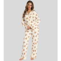 Women's Cream Teddy Bear Print Pyjama Set Loungeable New Look