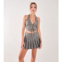 Women's Grey Faux Suede Corset Top Pink Vanilla New Look