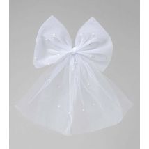 Muse White Mesh Faux Pearl Bow Clip New Look