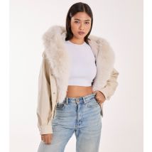 Women's Stone Cropped Faux Fur Trimmed Jacket Pink Vanilla New Look