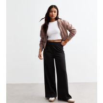 Women's Petite Black Jersey Wide Leg Trousers New Look