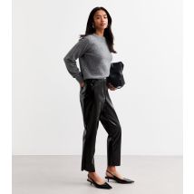 Women's Petite Black Faux Patent Leather Straight Trousers New Look