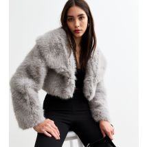 Women's Grey Faux Fur Cropped Jacket Cameo Rose New Look