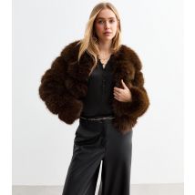 Women's Brown Faux Fur Crop Coat Cameo Rose New Look