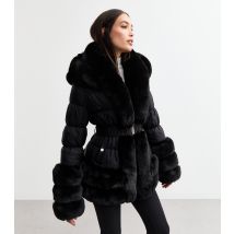 Women's Black Faux Fur Trim Padded Coat Cameo Rose New Look