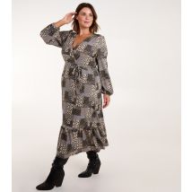 Women's Plus Size Khaki Wrap Front Midi Dress Curves Blue Vanilla New Look