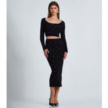Women's Black Diamante Embellished Ribbed Midi Skirt Quiz New Look