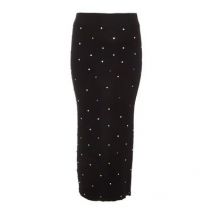 QUIZ Black Diamante Embellished Ribbed Midi Skirt New Look